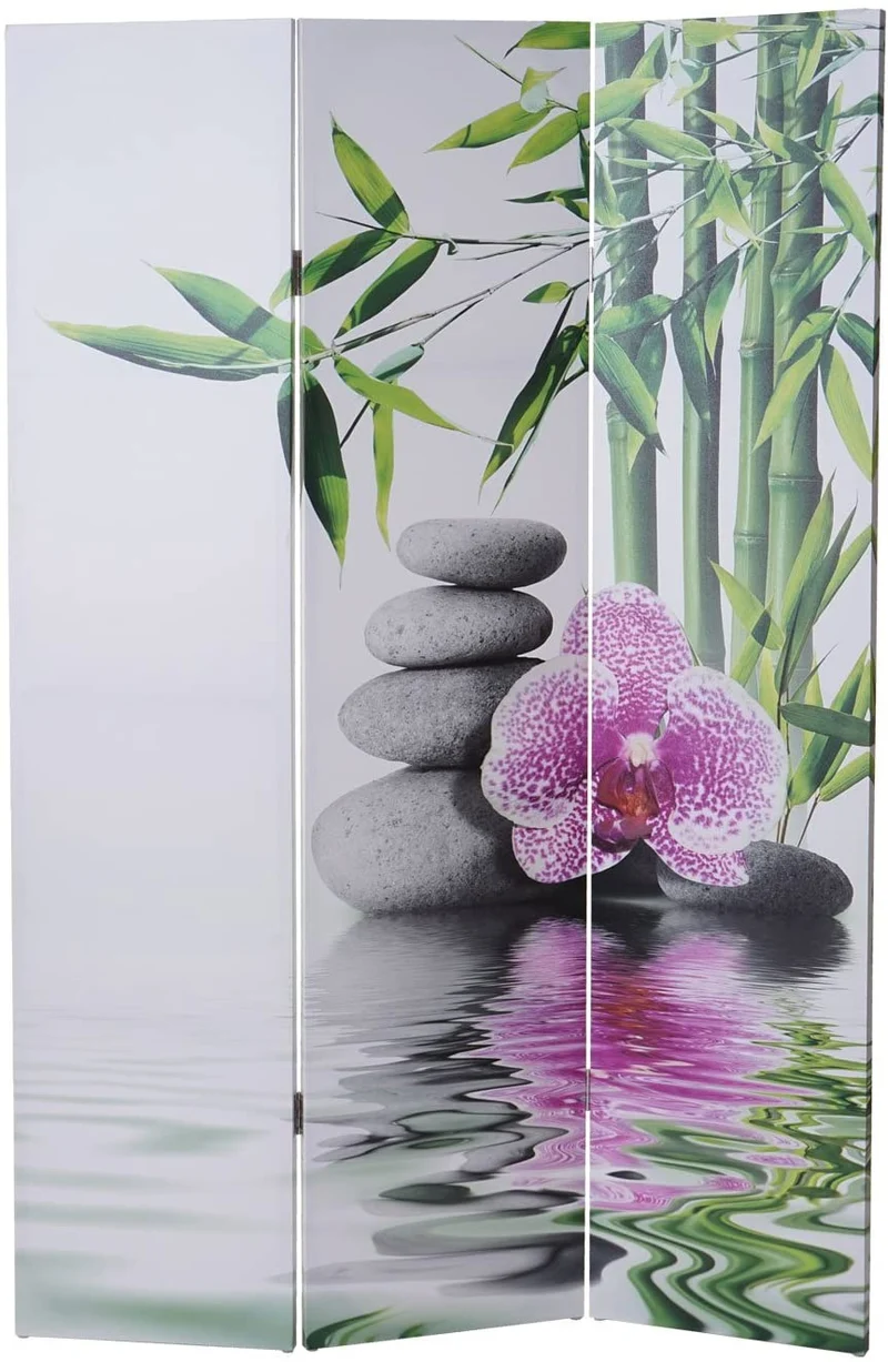 Paravent 3 panneaux pans séparateur de pièce 180x120cm motif orchidée 04_0004135