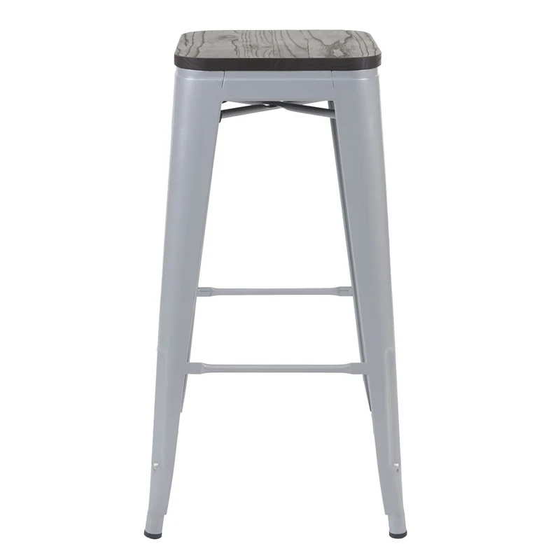 Tabouret de bar chaise de comptoir siège en bois avec repose-pieds design industriel empilable en métal gris 04_0005242