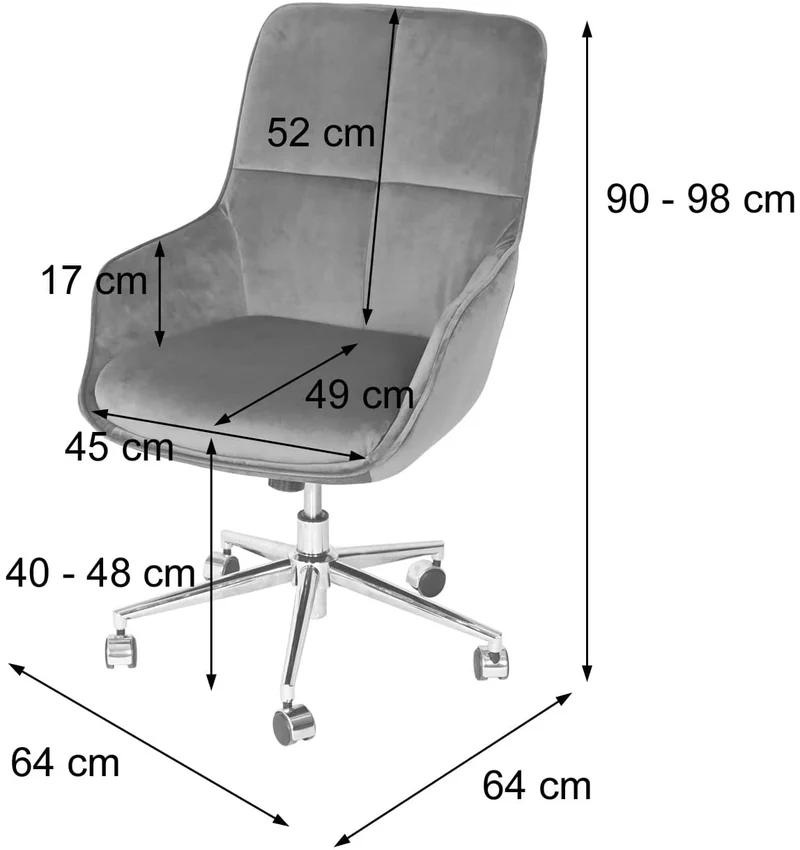 Chaise de bureau pivotante fauteuil avec accoudoirs réglable en hauteur velours gris foncé BUR04101
