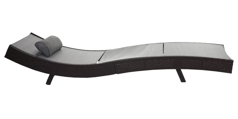 Chaise longue transat bain de soleil pour jardin poly-rotin marron housse gris 04_0004809
