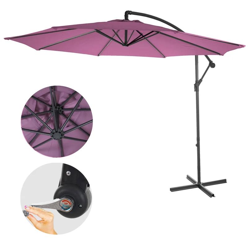 Parasol déporté protection solaire Ø 3m inclinable polyester/acier 11kg rouge lavande sans support 04_0000945
