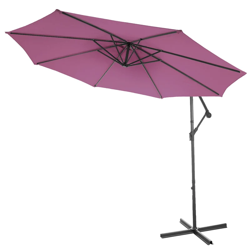 Parasol déporté protection solaire Ø 3m inclinable polyester/acier 11kg rouge lavande sans support 04_0000945