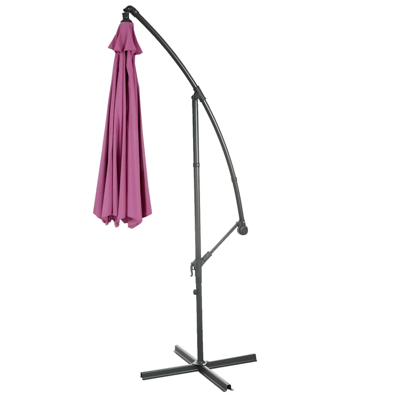 Parasol déporté protection solaire Ø 3m inclinable polyester/acier 11kg rouge lavande sans support 04_0000945