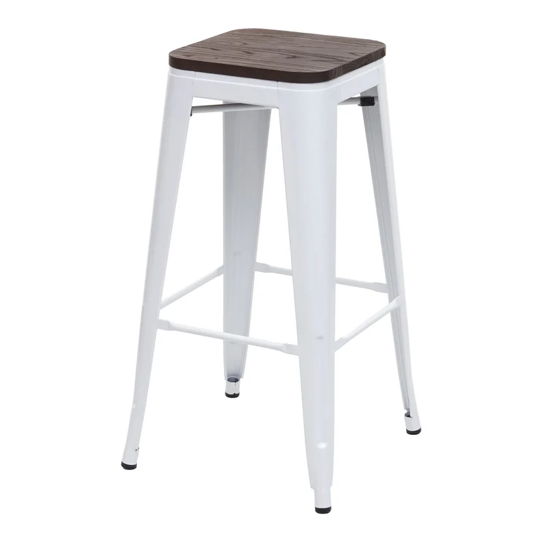Tabouret de bar siège en bois chaise de bar design industriel en métal empilable blanc 04_0005248
