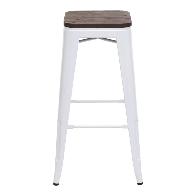 Tabouret de bar siège en bois chaise de bar design industriel en métal empilable blanc 04_0005248