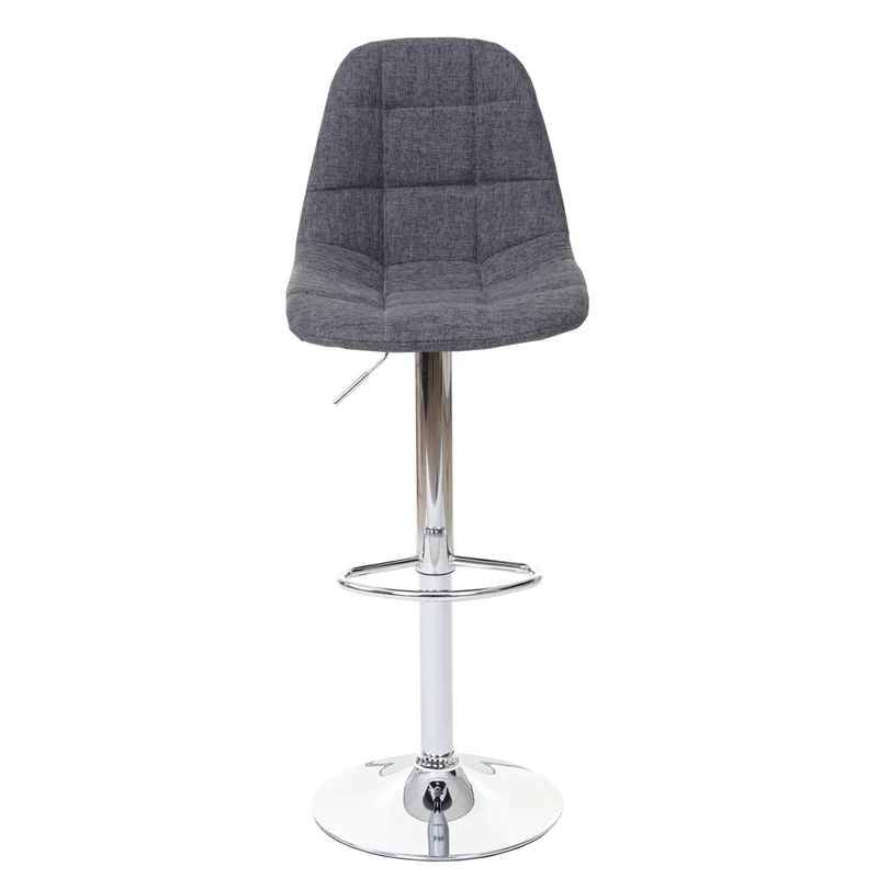 Tabouret de bar chaise de comptoir en tissu gris pieds acier chromé 04_0005240