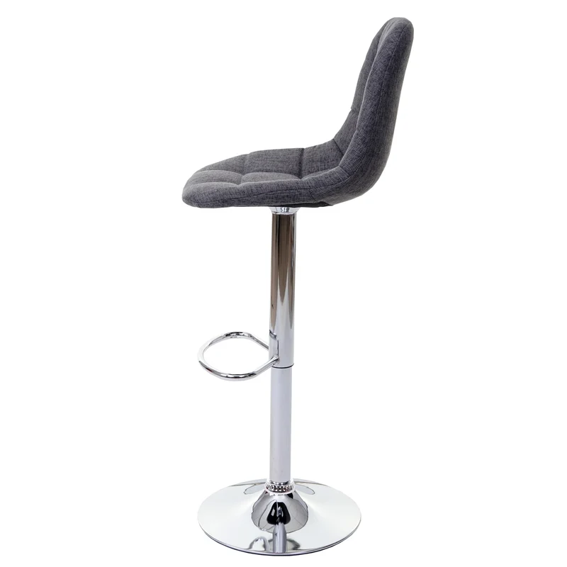 Tabouret de bar chaise de comptoir en tissu gris pieds acier chromé 04_0005240