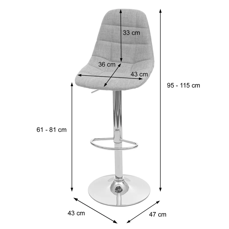 Tabouret de bar chaise de comptoir en tissu gris pieds acier chromé 04_0005240