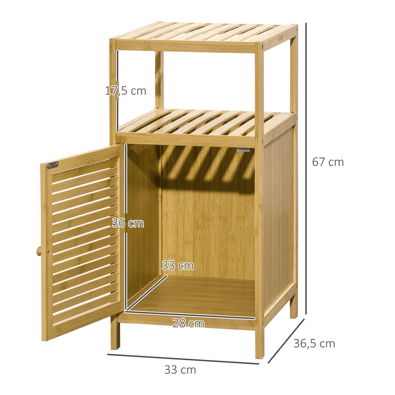 Meuble de rangement salle de bain compact 33 x 36,5 x 67 cm gain de place étagères placard design cosy en bambou naturel 21_0001933