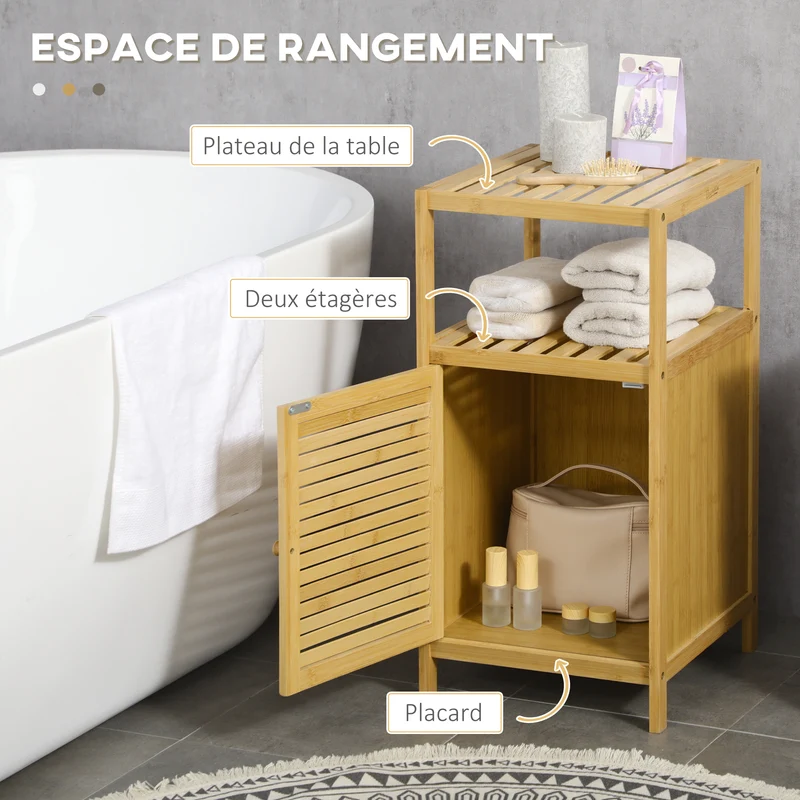 Meuble de rangement salle de bain compact 33 x 36,5 x 67 cm gain de place étagères placard design cosy en bambou naturel 21_0001933