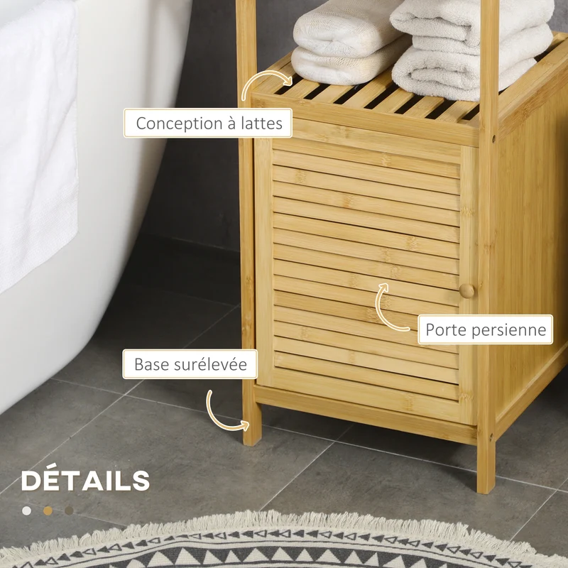Meuble de rangement salle de bain compact 33 x 36,5 x 67 cm gain de place étagères placard design cosy en bambou naturel 21_0001933