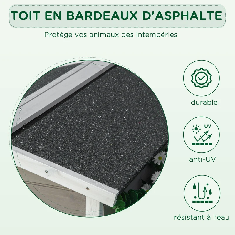 Maisonnette pour chats extérieure jardin 115 x 66.5 x 74.7 cm base surélevée toit étanche scandinave cosy en bois gris 21_0007625