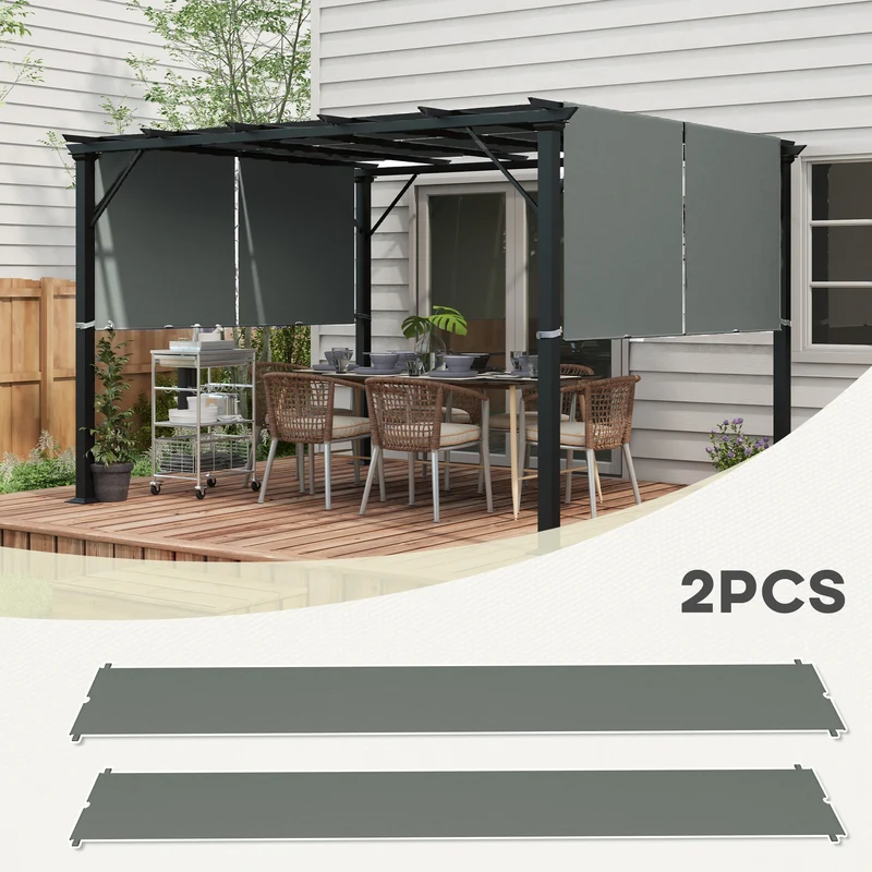 Lot de 2 toiles pergola 488 x 122 cm protection solaire uv30+ pose rapide contemporain durables en polyester gris foncé 21_0004858