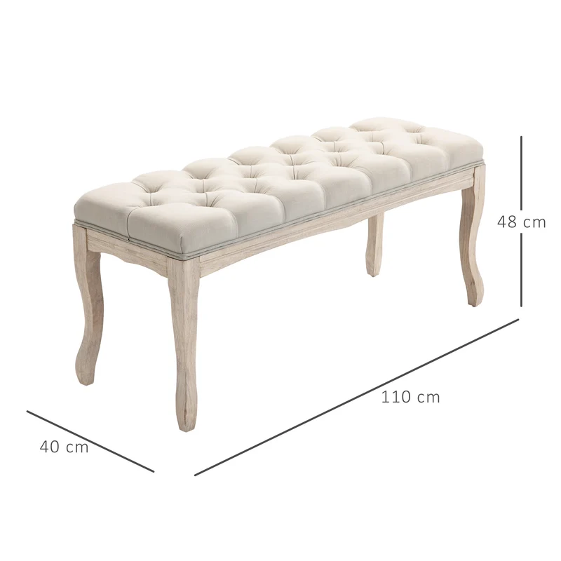 Lot de 2 banquette capitonnée bout de lit 110 x 38 x 49 cm confort mousse haute densité classique chic en lin beige 21_0002820