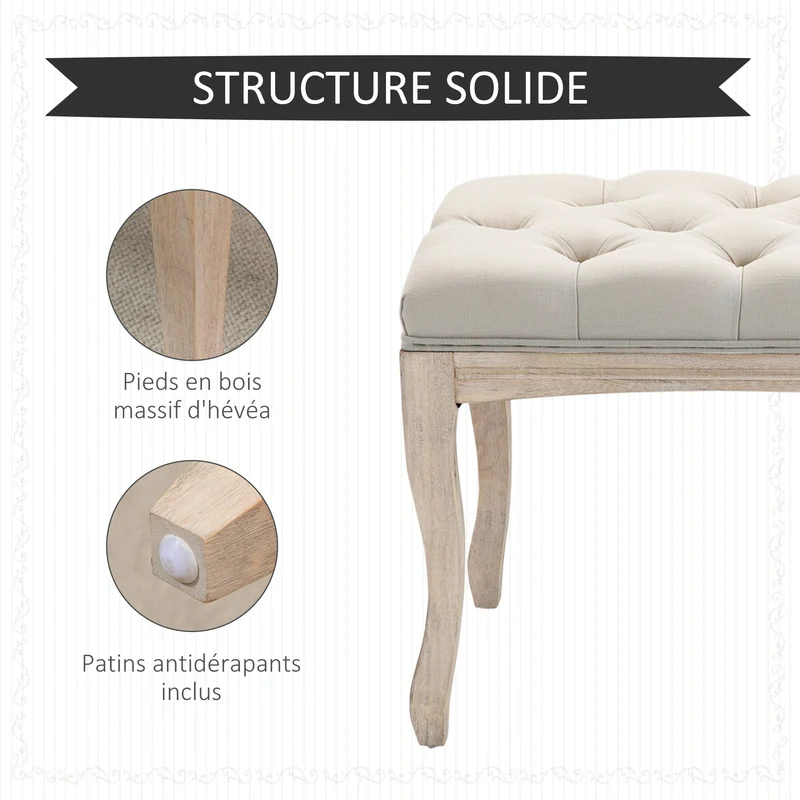 Lot de 2 banquette capitonnée bout de lit 110 x 38 x 49 cm confort mousse haute densité classique chic en lin beige 21_0002820