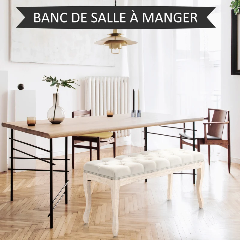 Lot de 2 banquette capitonnée bout de lit 110 x 38 x 49 cm confort mousse haute densité classique chic en lin beige 21_0002820