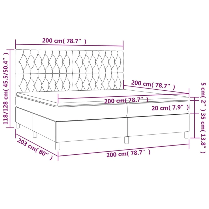 Cadre de lit LED avec sommier tête de lit matelas 200x200 cm tissu gris foncé TDL0208284