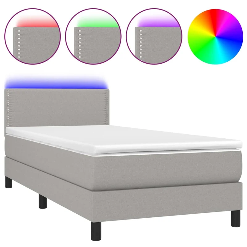 Cadre de lit LED avec sommier tête de lit matelas surmatelas 100x200 cm tissu gris clair TDL0207945