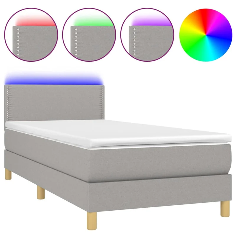 Cadre de lit LED avec sommier tête de lit matelas surmatelas 100x200 cm tissu gris clair TDL0207932
