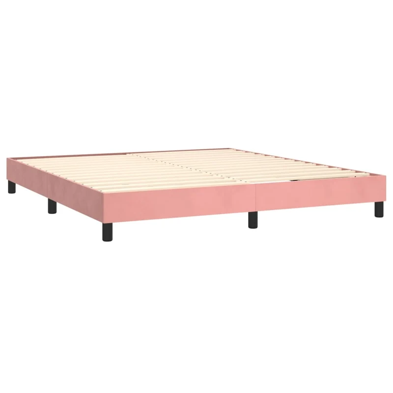 Sommier à lattes sur pieds cadre de lit 160x200 cm tissu velours rose TDL0206956