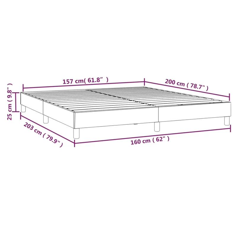Sommier à lattes sur pieds cadre de lit 160x200 cm tissu velours rose TDL0206956