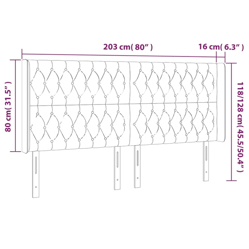 Tête de lit accessoire couchage chambre à coucher meuble avec rebord latéral 203 x 16 x 118/128 cm tissu gris foncé TDL0204951