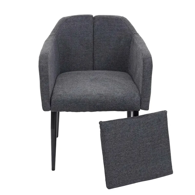 Fauteuil chaise lounge salle à manger bureau visiteur en synthétique gris foncé pieds métal noir 04_0002290