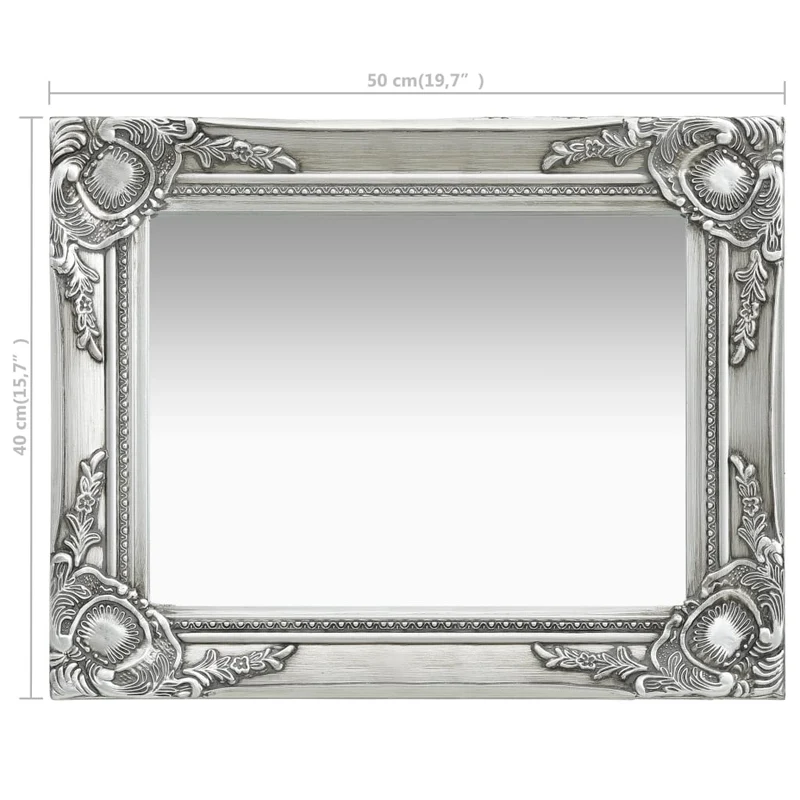 Miroir mural rectangulaire style baroque 50x40 cm Argenté DEC022852