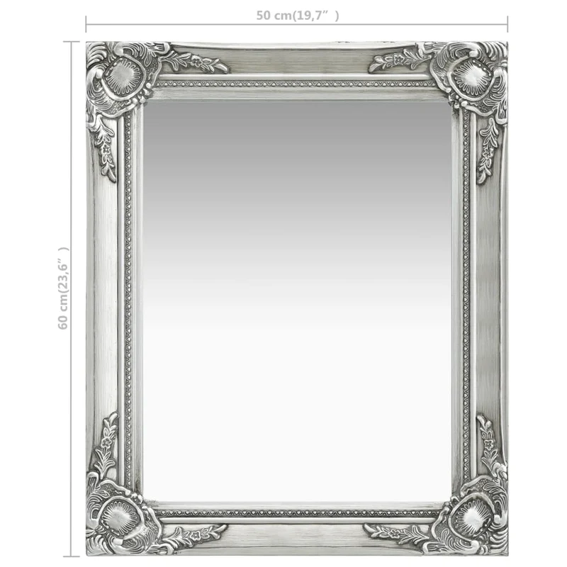 Miroir mural rectangulaire style baroque 50x60 cm Argenté DEC022860
