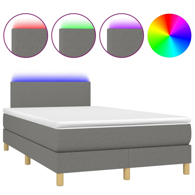 Cadre de lit LED avec sommier tête de lit matelas 120x200 cm tissu gris foncé TDL0208408