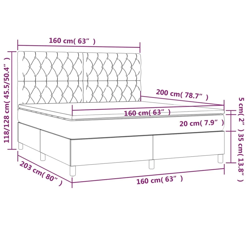 Cadre de lit LED avec sommier tête de lit matelas 160x200 cm tissu gris foncé TDL0208339