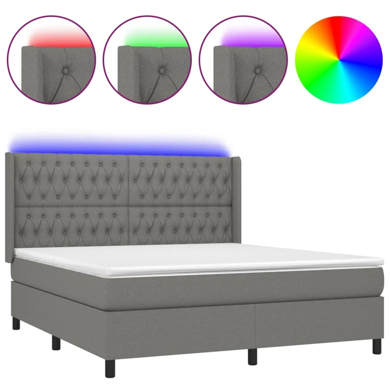 Cadre de lit LED avec sommier tête de lit matelas 160x200 cm tissu gris foncé TDL0208330