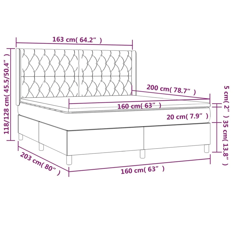 Cadre de lit LED avec sommier tête de lit matelas 160x200 cm tissu gris foncé TDL0208330