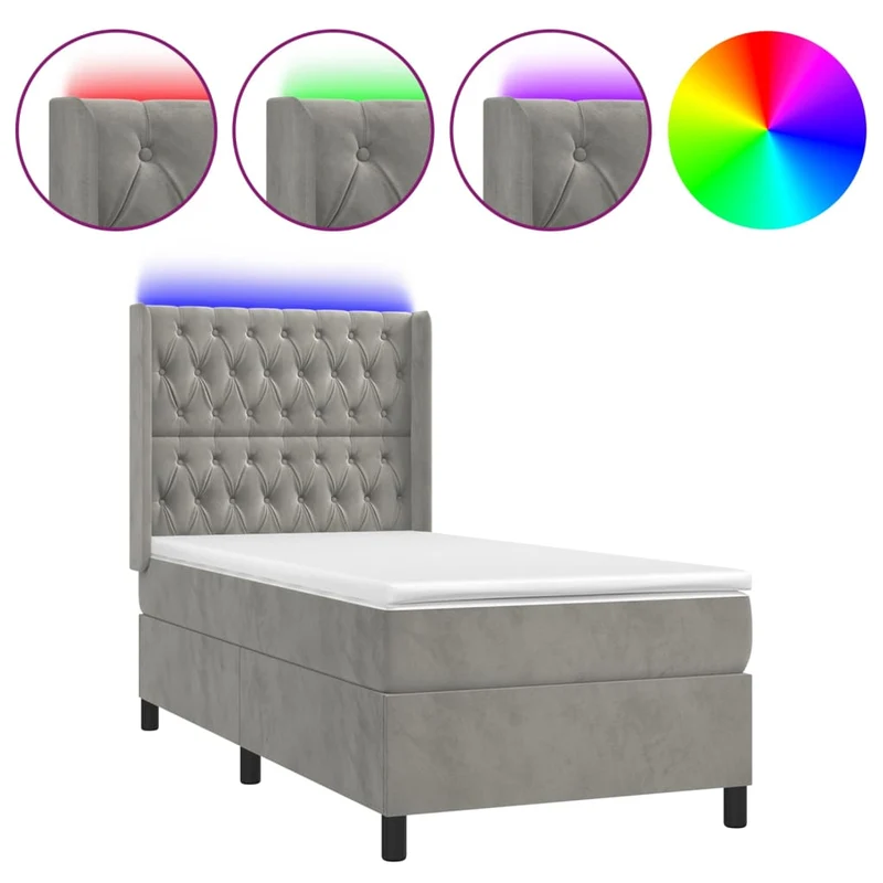 Cadre de lit LED avec sommier tête de lit matelas surmatelas 100x200 cm tissu velours gris clair TDL0207917