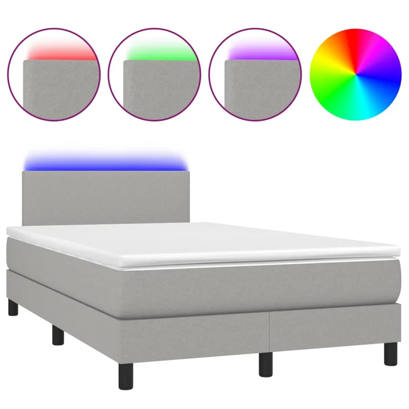 Cadre de lit LED avec sommier tête de lit matelas surmatelas 120x200 cm tissu gris clair TDL0207893