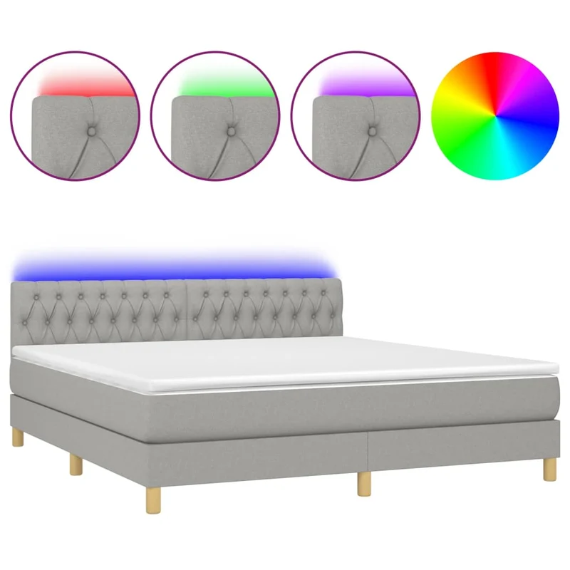 Cadre de lit LED avec sommier tête de lit matelas surmatelas 160x200 cm tissu gris clair TDL0207823