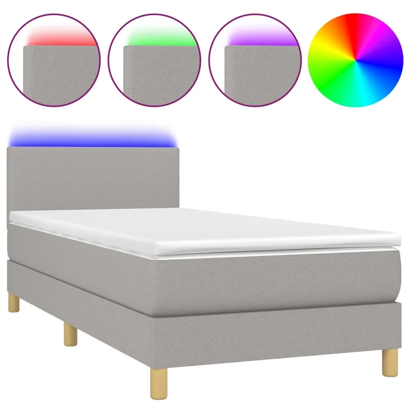 Cadre de lit LED avec sommier tête de lit matelas surmatelas 100x200 cm tissu gris clair TDL0207956