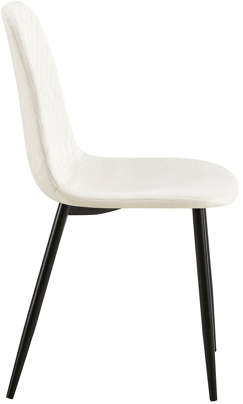 Lot de 4 chaises de salle à manger coutures décoratives losanges assise en velours blanc crème pieds métal noir mat 10_0001883