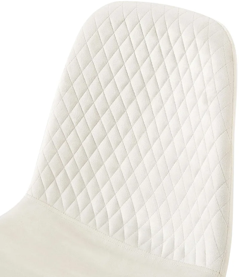 Lot de 4 chaises de salle à manger coutures décoratives losanges assise en velours blanc crème pieds métal noir mat 10_0001883