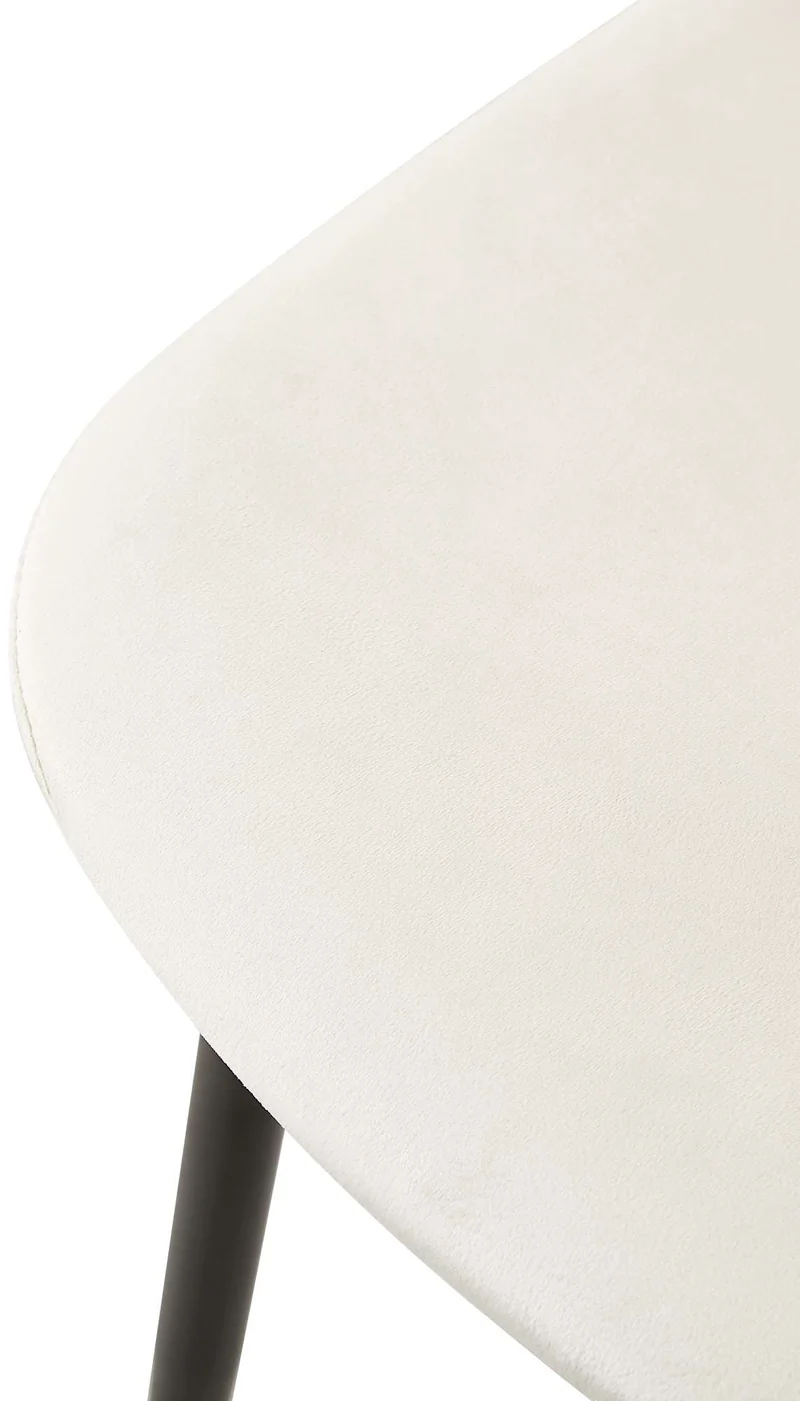 Lot de 4 chaises de salle à manger coutures décoratives losanges assise en velours blanc crème pieds métal noir mat 10_0001883