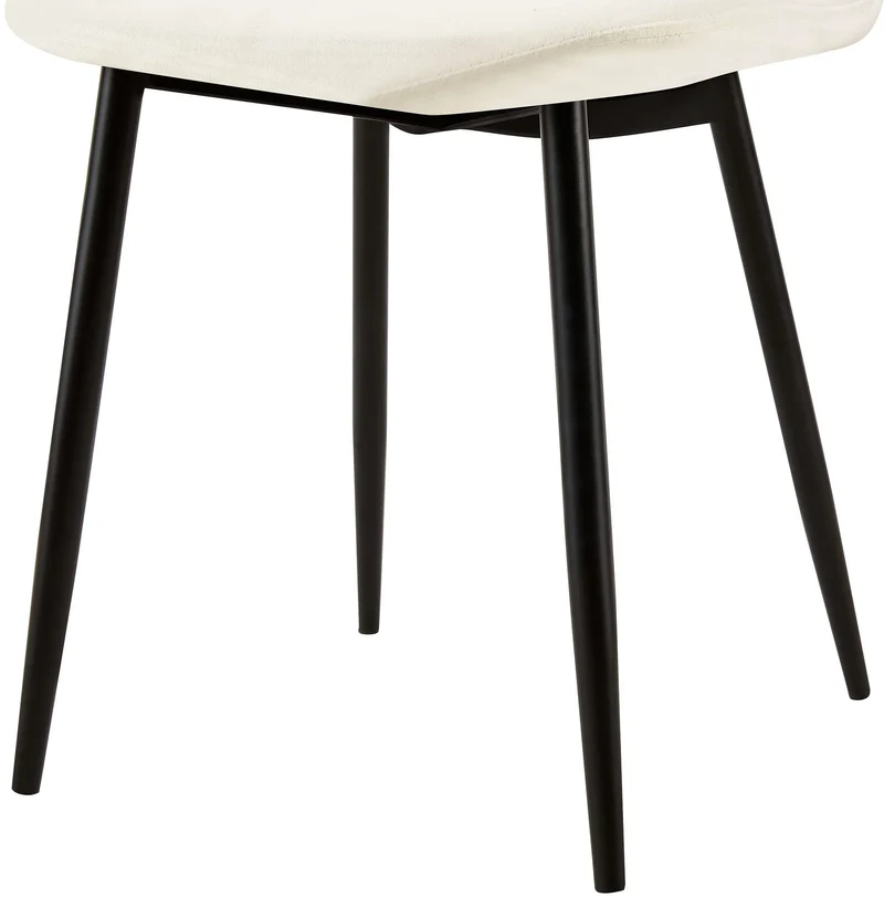 Lot de 4 chaises de salle à manger coutures décoratives losanges assise en velours blanc crème pieds métal noir mat 10_0001883