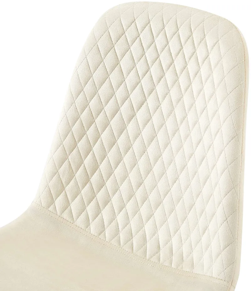 Lot de 4 chaises de salle à manger coutures décoratives losanges avec pieds en métal noir et assise en velours crème 10_0001882