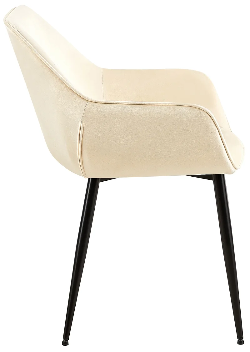 Lot de 2 chaises de salle à manger design moderne en velours crème et pieds métal noir 10_0001584