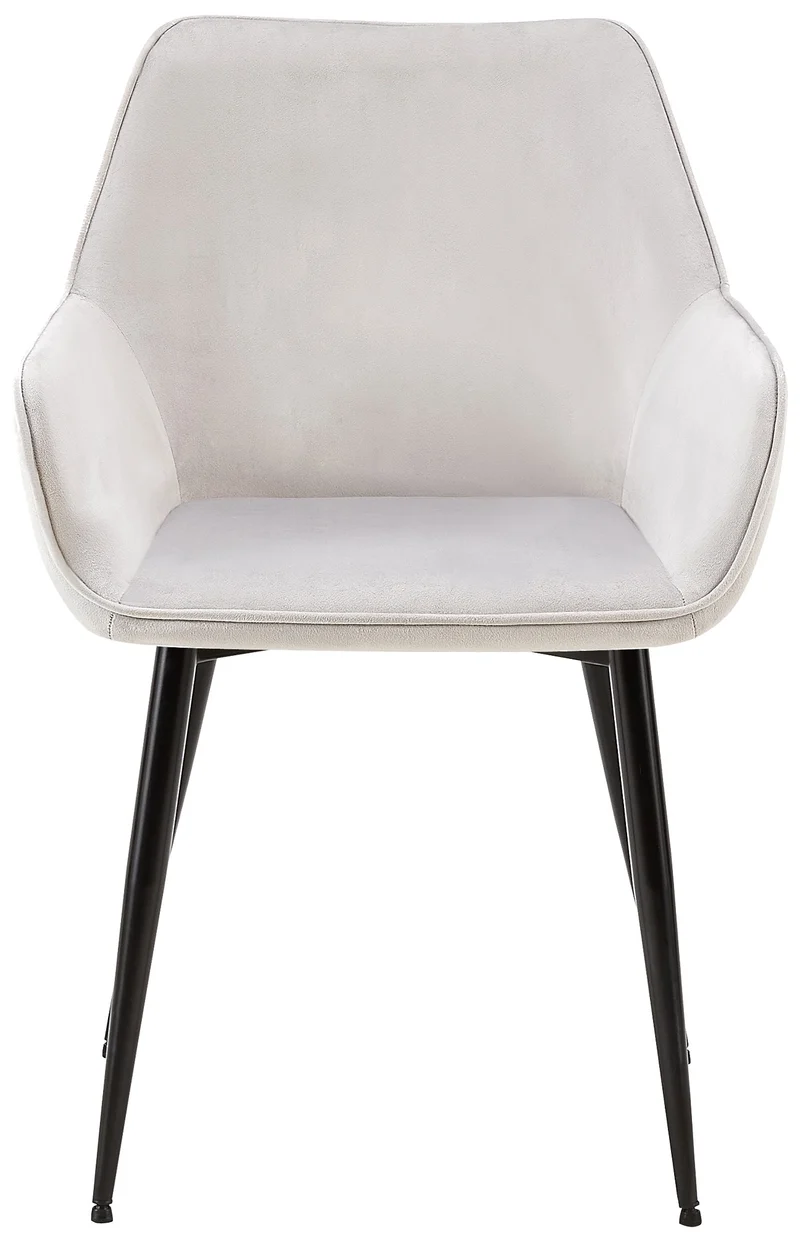 Set de 2 chaises de salle à manger avec accoudoirs en tissu velours gris clair et pieds en métal noir 10_0001583