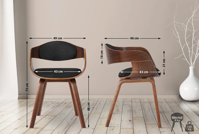 Lot de 2 chaises de salle à manger design retro en tissu gris foncé structure en bois couleur noyer 10_0001727