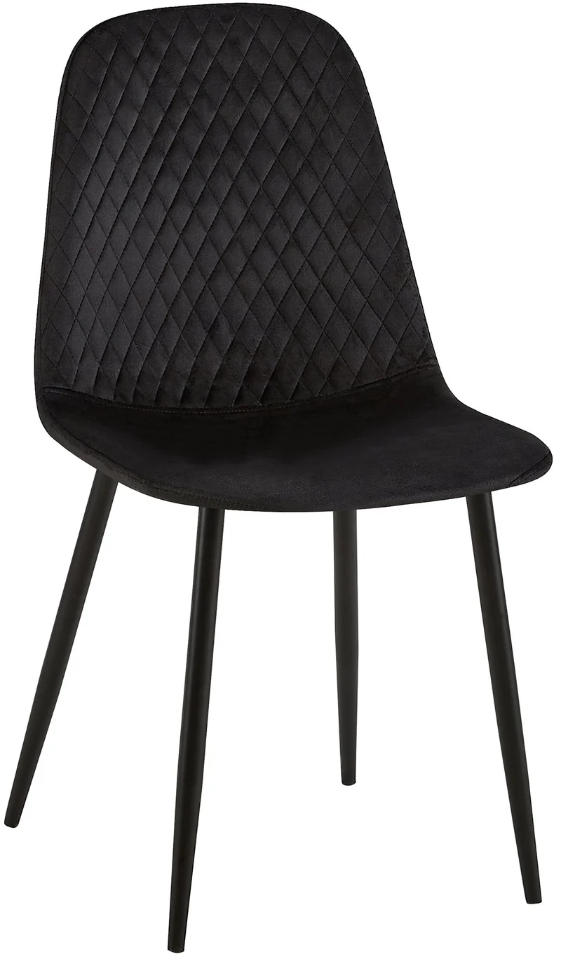 Lot de 4 chaises de salle à manger coutures décoratives losanges assise en velours noir pieds métal noir mat 10_0001876