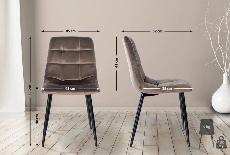 Lot de 4 chaises de salle à manger style moderne et confortable en tissu velours maron et métal noir 10_0001778