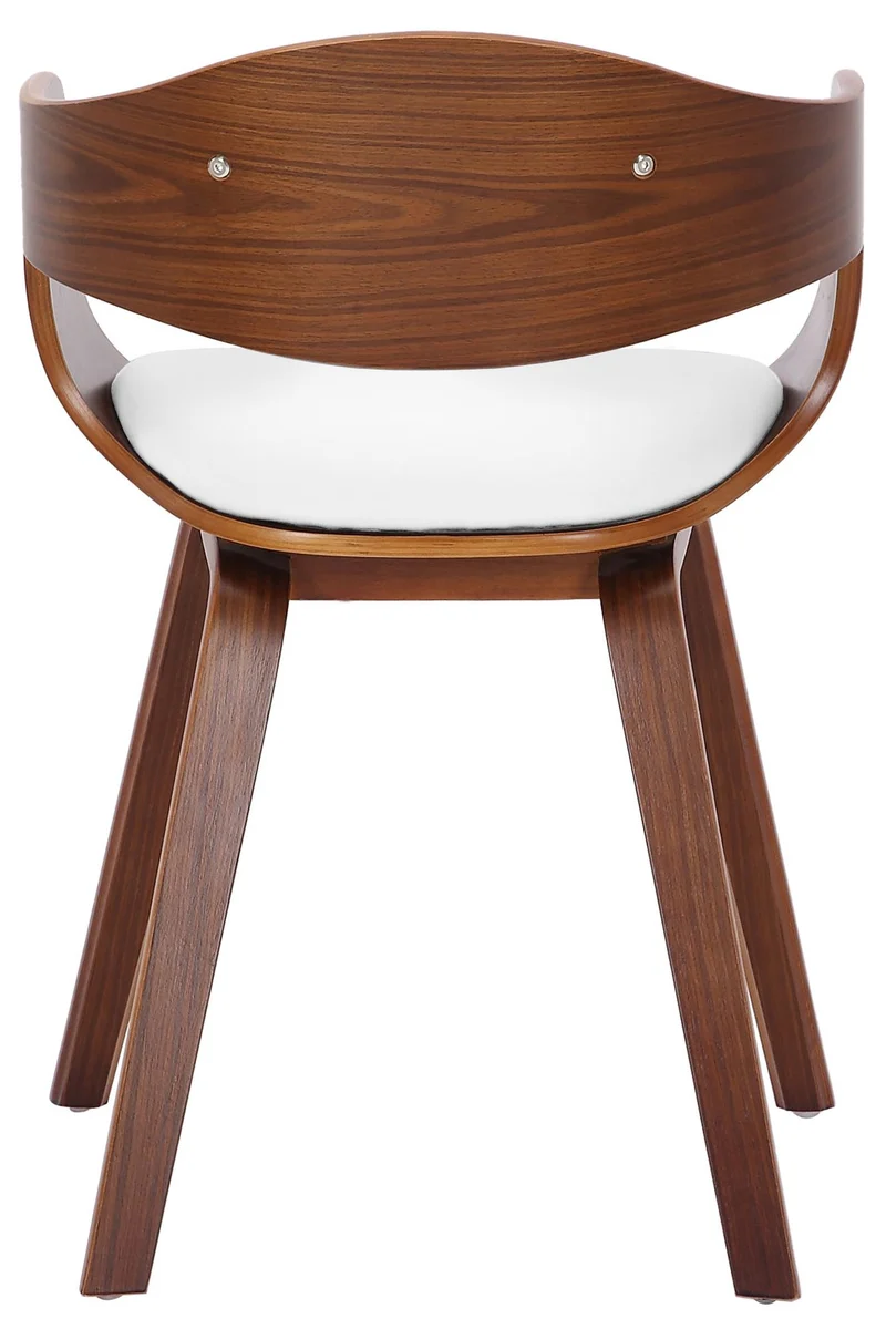 Lot de 2 chaises de salle à manger bureau design retro en PVC blanc structure en bois couleur noyer 10_0001714