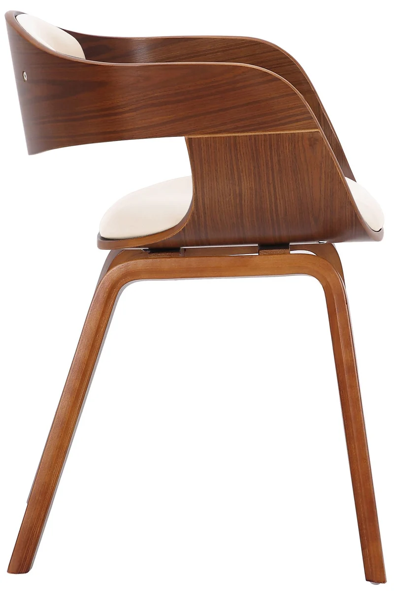 Lot de 2 chaises de salle à manger bureau design retro en PVC crème structure en bois couleur noyer 10_0001713