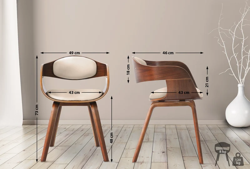Lot de 2 chaises de salle à manger bureau design retro en PVC crème structure en bois couleur noyer 10_0001713